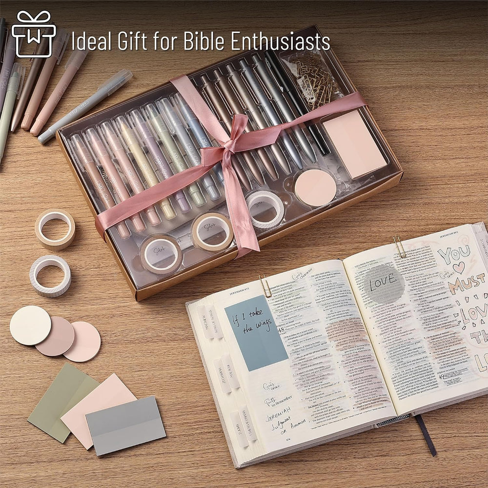 Bible Journaling Set (Selah Collection), Highlighters and Pens No Bleed, Scripture Markers, Washi Tape, Bible Tabs