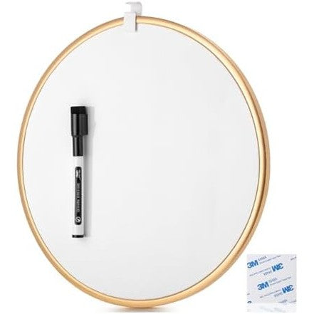 Mr. Pen- Round Dry Erase Board, 11.5” with a Black Dry Erase Marker, Gold Frame, Small White Board