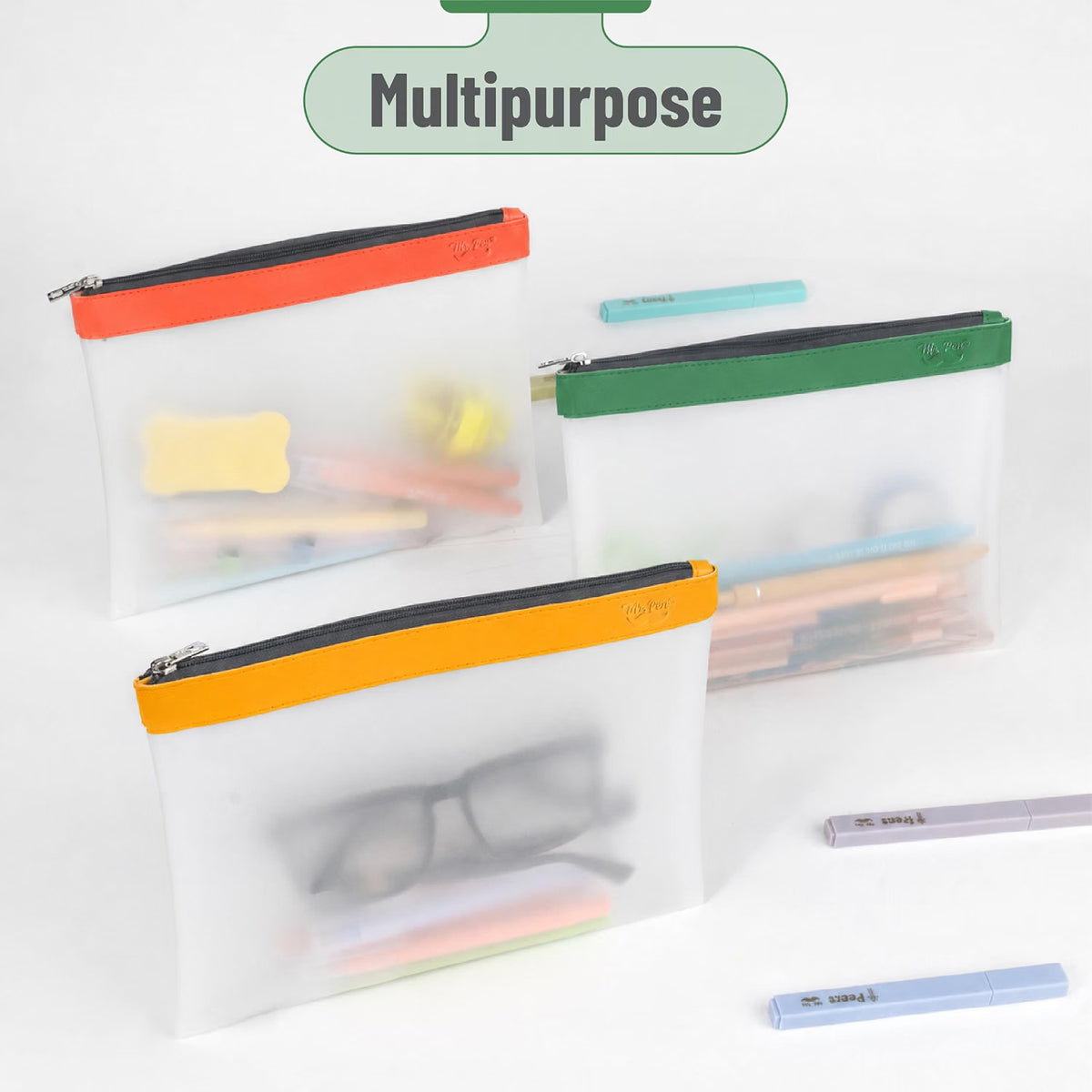 Mr. Pen- Clear Pencil Pouch, 9" x 6.88", 3 Pack, Durable TPU Material Large Water-Resistant Pencil Bags with Smooth Zipper, Multipurpose Clear Pouch for Stationery, School, Office