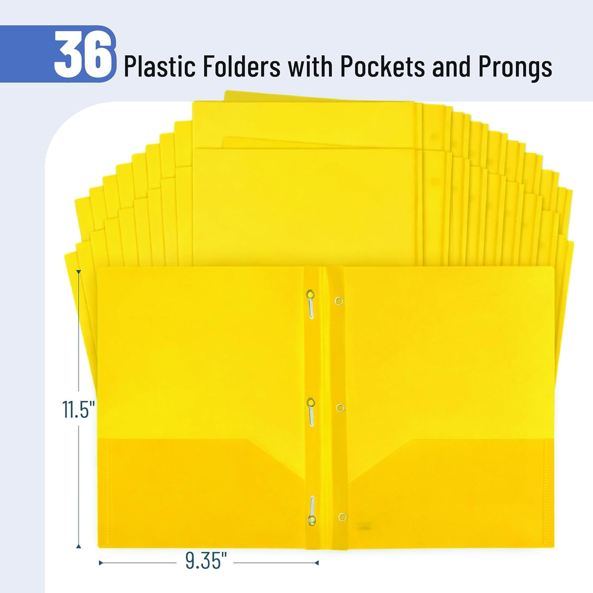 Mr. Pen- Plastic Folders with Pockets and Prongs, 36 Pack, Letter Size, Yellow, Flexible Plastic Folders with Prongs and Card Slot