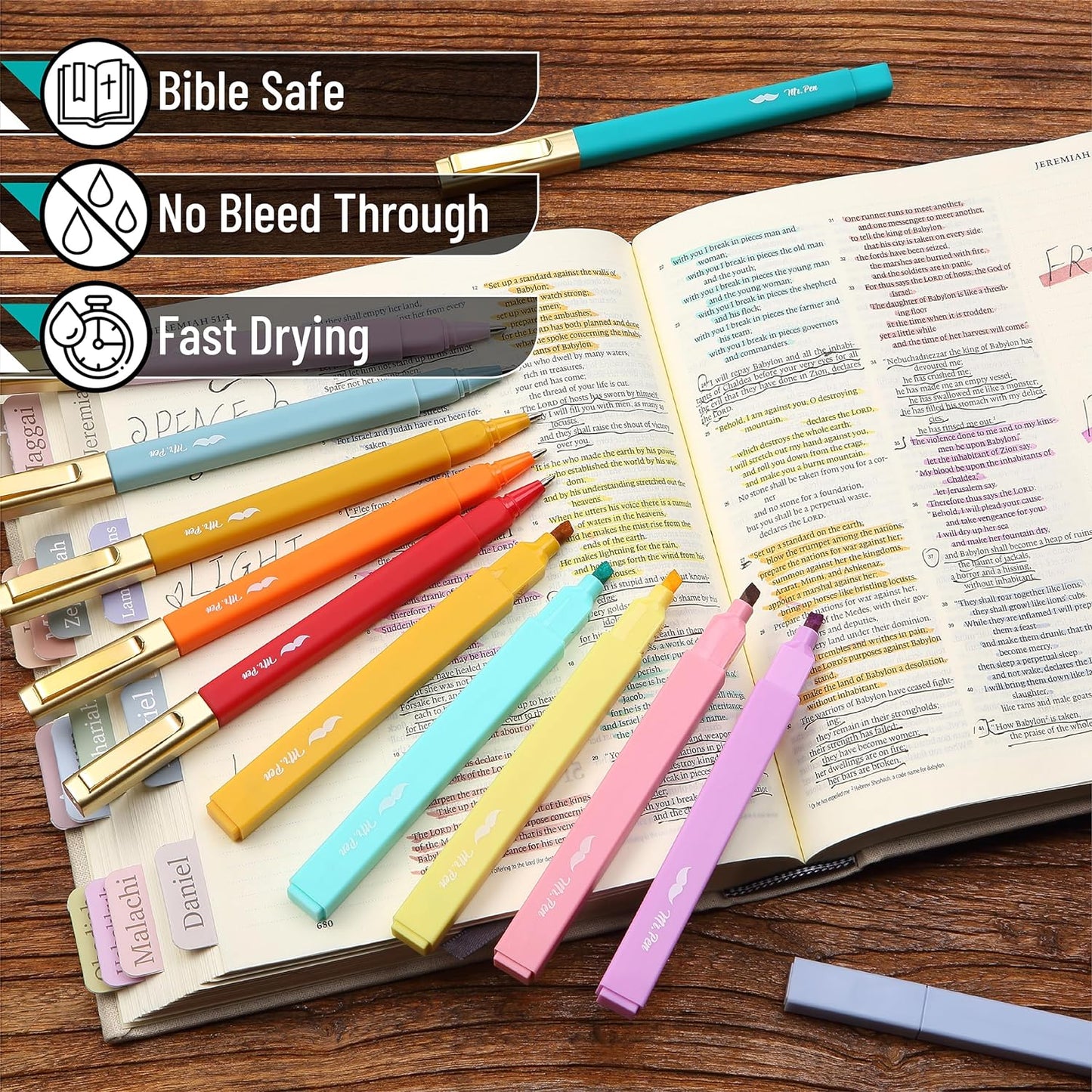 Aesthetic Highlighters and Pens No Bleed, 12 Pack, Assorted Color Bible Highlighters No Bleed, Black Ink Bible Pens, Highlighter Pens, No Bleed Highlighters for Bibles, Bible Pens