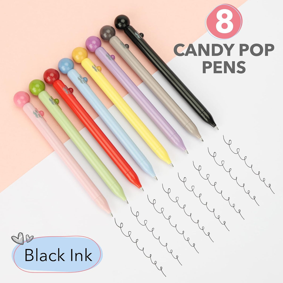 Mr. Pen- Candy Pop Pens, 8 Pack, Black Ink Retractable Gel Pens Fine Point Fast Dry, Smooth Writing, Cute Pens for Drawing, Writing Planner and School Supplies
