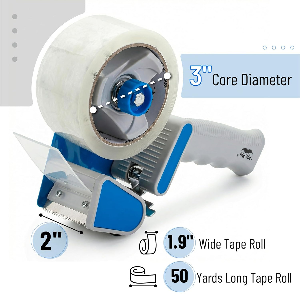 Mr. Pen- Packing Tape Dispenser Gun 2-Inch, Blue, 4 Pack with 4 Rolls Tape, Heavy Duty Packing Tape with Dispenser for Mailing, Moving Boxes and Packaging