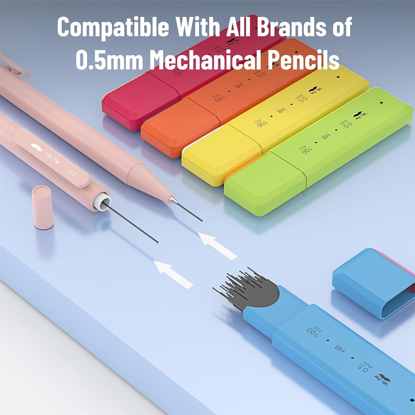 0.5 Millimeter Lead Refills for Mechanical Pencils, HB, 5 Pack, 500 PCS, 0.5 Lead Refill, 5 Lead Refill, 0.5 Lead, 5 Lead, 5 Pencil Lead Refill, 0.5 mm Lead, 0.5mm Lead, 05 Lead Refills