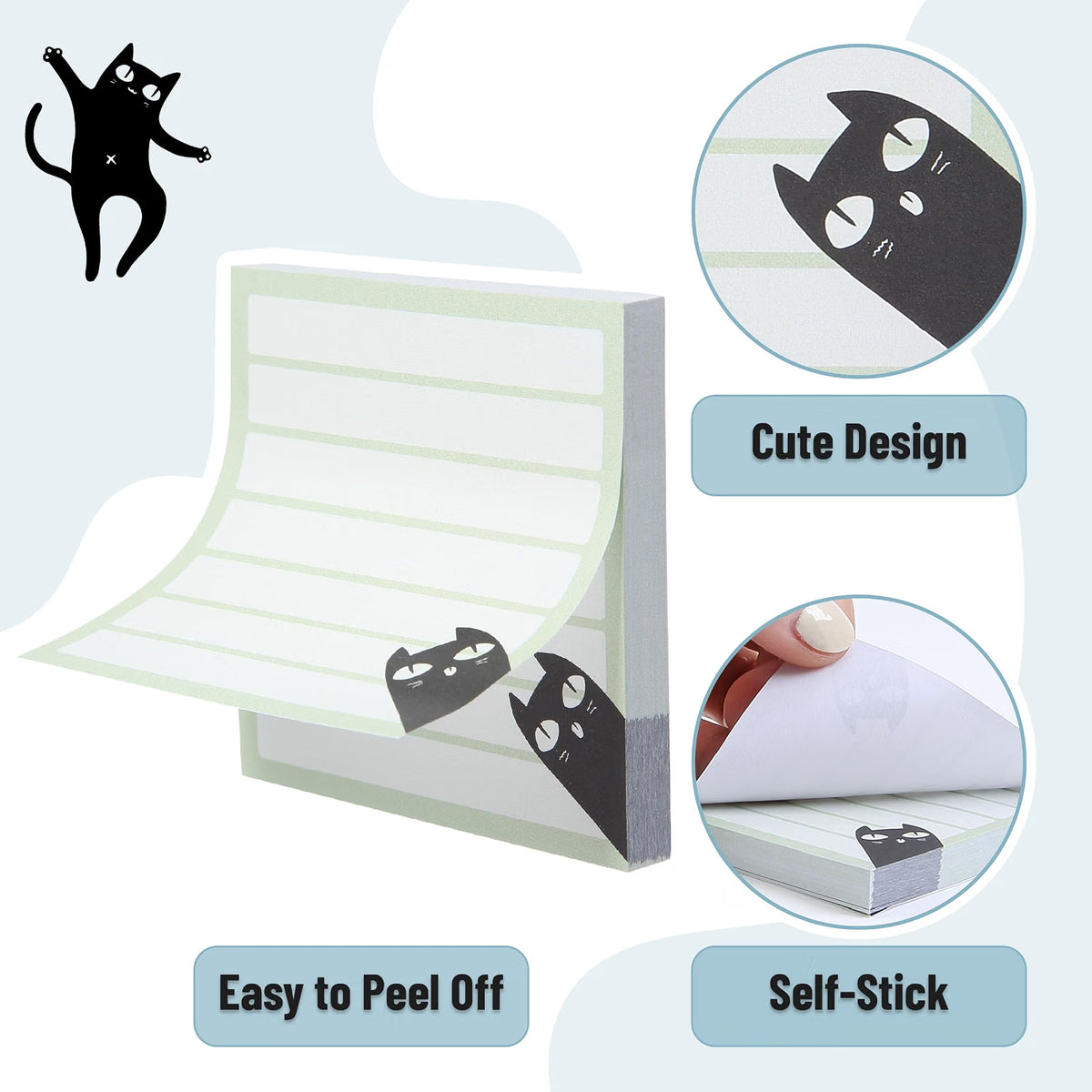 Mr. Pen- Black Cat Sticky Notes Set Bulk, 3" x 3", 18 Pads, 1440 Sheets Bulk Black Cat Sticky Notes, Memo Pads, Self-Stick Note Pad for Office, School, Home, Study & Organization