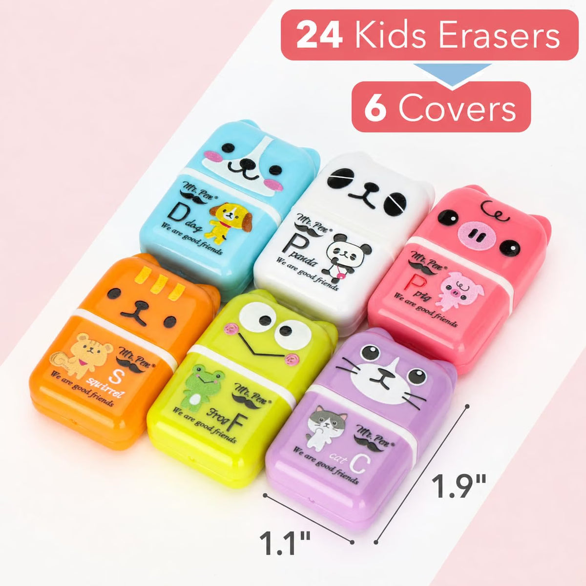 Mr. Pen- Bulk Cute Animal Eraser with Clean Up Roller and Cover, 24 Pack Latex-Free, Bulk Pencil Erasers for Teens & Kids, Teacher, Classroom, School Supplies, Party Favor
