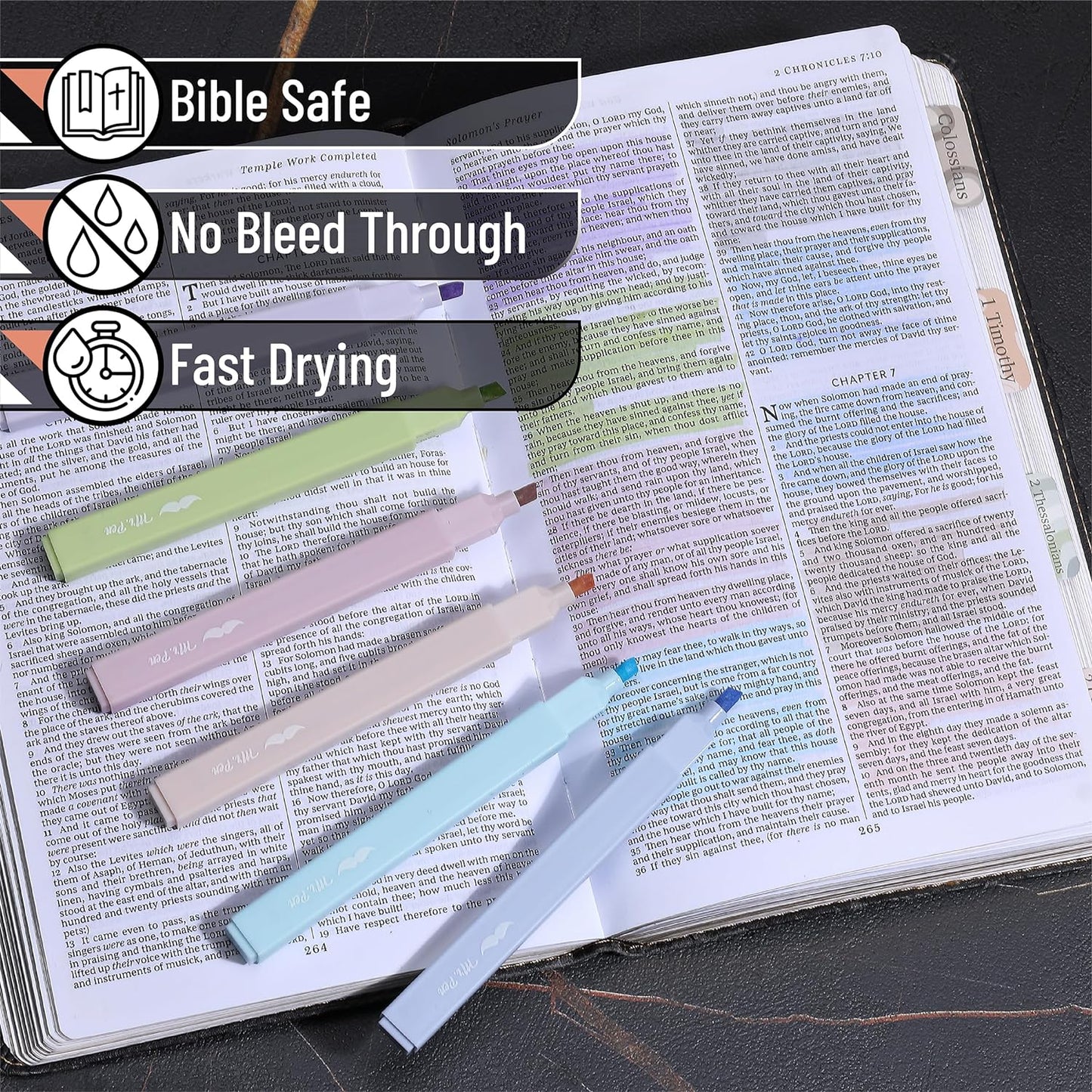 Aesthetic Highlighters and Pens No Bleed, 16 Pack, Black Ink Bible Pens, Pastel Color Bible Highlighters No Bleed, Highlighter Pens, No Bleed Highlighters for Bibles, Bible Pens