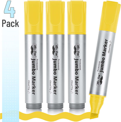 Mr. Pen- Jumbo Permanent Markers, 4 Pack, Yellow, Chisel Tip, Wide Tip Large, Thick Permanent Markers for Canvas, Posters Board, Fabric, Window, Glass, Wood, Waterproof, Quick Dry