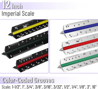 Architectural Scale Ruler, 12 Inch, 2 pcs, Black & White, Scale Ruler Contractor, Scale Ruler for Blueprints, Architect Ruler, Drafting Ruler, Architect Scale, Architectural Ruler