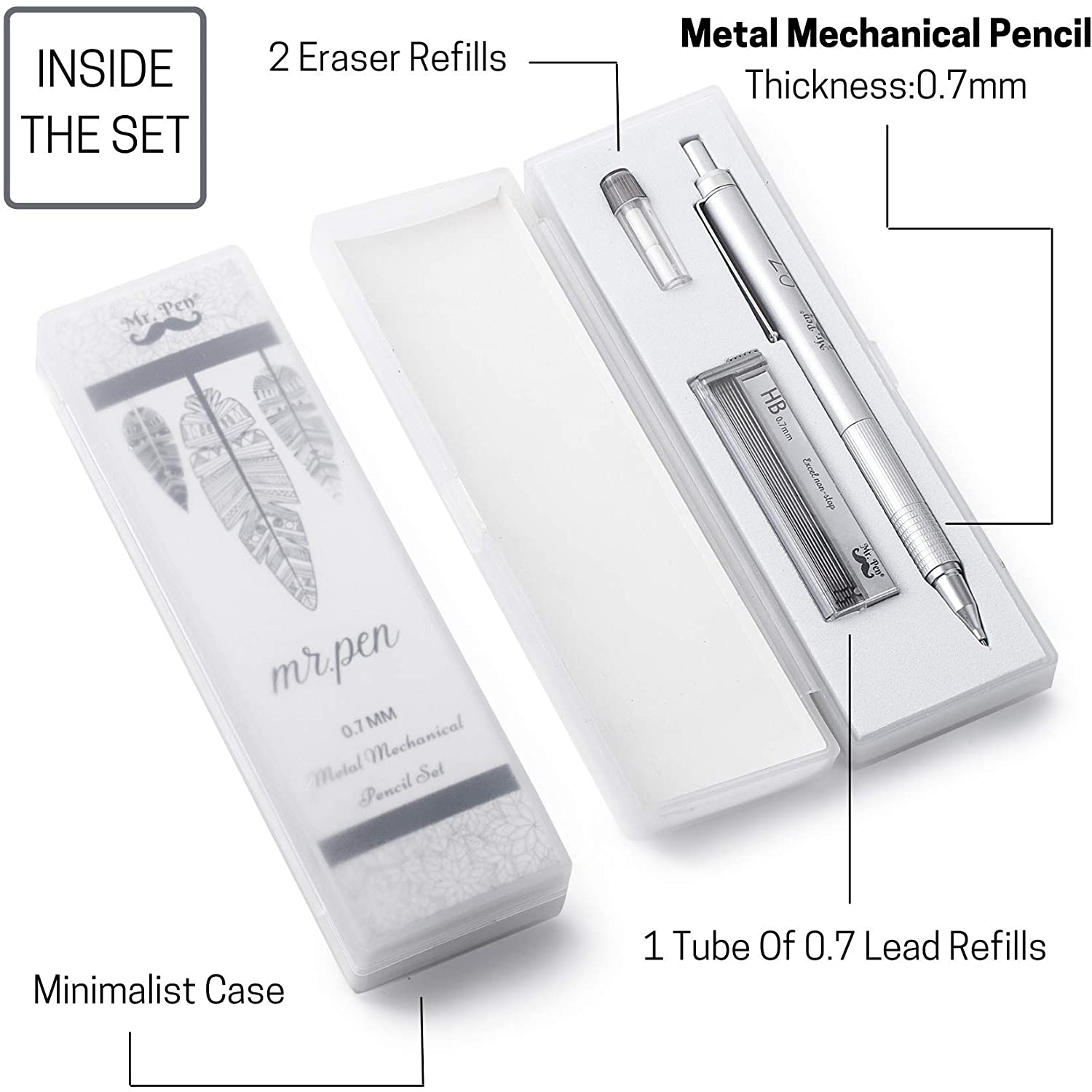 Mr. Pen Giftable Mechanical Pencil with Case, 0.7mm, Metal