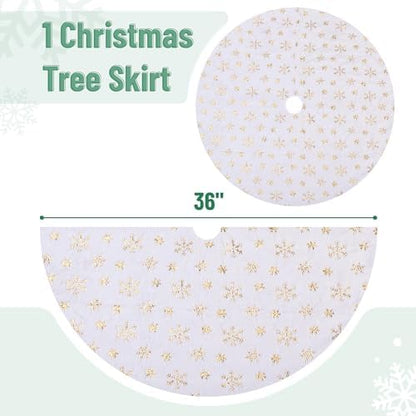 Mr. Pen- Christmas Tree Skirt 36 inches, White Faux Fur Christmas Tree Skirts with Gold Snowflakes