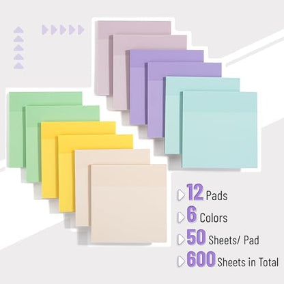 Mr. Pen- Transparent Sticky Notes, 3”x3”, Morandi Colors, 12 Pads, 600 Sheets, See Through Sticky Notes, Bulk Sticky Notes Transparent