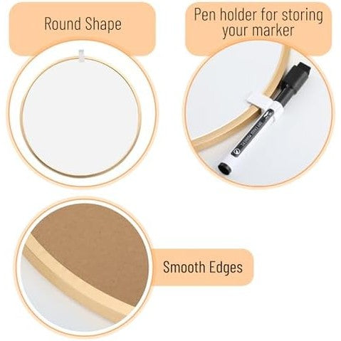 Mr. Pen- Round Dry Erase Board, 11.5” with a Black Dry Erase Marker, Gold Frame, Small White Board