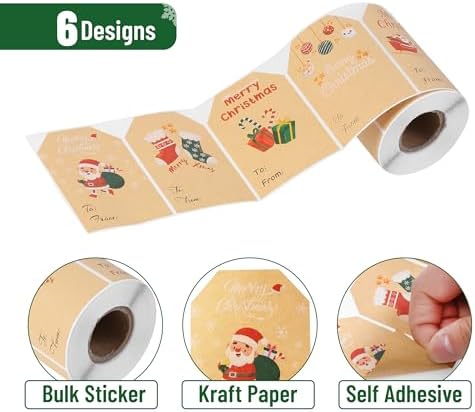 Mr. Pen- Christmas Gift Tags Stickers, 2" x 3", 250 pcs, Kraft Christmas Gift Tags Self-Adhesive