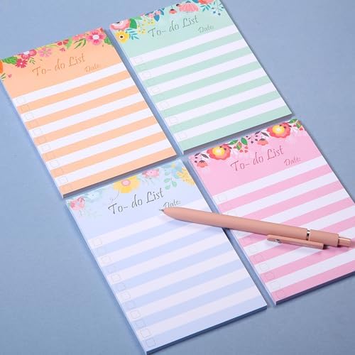 To Do List Sticky Notes 4x6, 4 Pads, 200 Sheets, Floral Header
