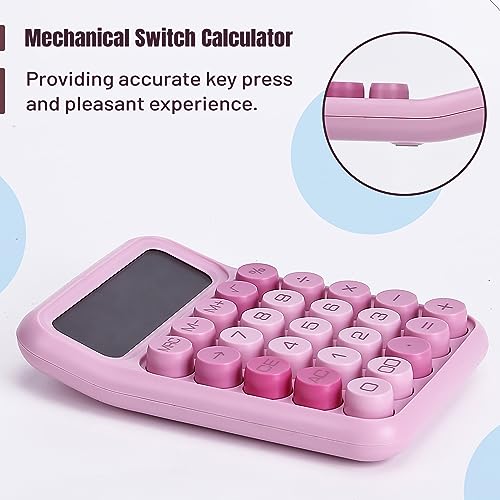 Mechanical Switch Calculator, 12 Digits, Large LCD Display, Pink Calculator Big Buttons, Mechanical Calculator, Calculators Desktop Calculator, Cute Calculator, Aesthetic Calculator Pink