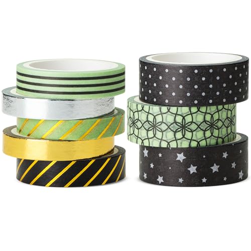 Mr. Pen- Washi Tape Set, 8 Rolls, Midnight Garden, Gold Foil Decorative Tape