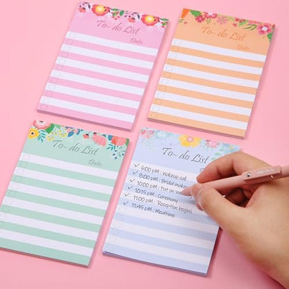 To Do List Sticky Notes 4x6, 4 Pads, 200 Sheets, Floral Header
