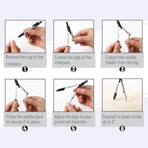 Convertible Compass for Geometry, Drafting, 5-Inch Circles