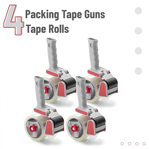 Packing Tape Dispenser Gun 2-Inch, 4 Pack with 4 Rolls Tape, Heavy Duty Packing Tape with Dispenser, Packaging Tape, Tape Gun, Clear Packing Tape, Tape Gun for Packing Boxes, Moving Tape