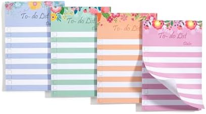 To Do List Sticky Notes 4x6, 4 Pads, 200 Sheets, Floral Header