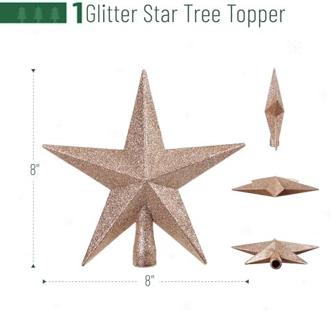 Mr. Pen- Glitter Star Tree Topper, 8-Inch, Champagne Star Christmas Tree Topper Star, Christmas Tree Star Topper