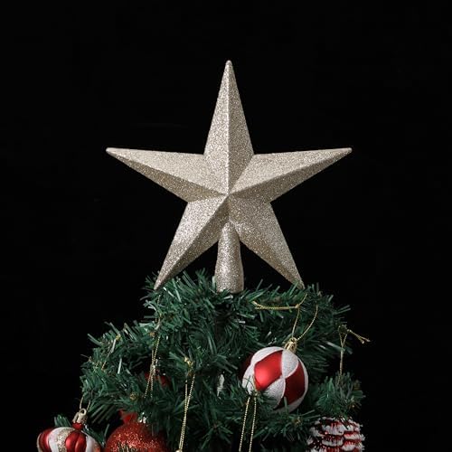 Mr. Pen- Glitter Star Tree Topper, 8-Inch, Champagne Star Christmas Tree Topper Star, Christmas Tree Star Topper