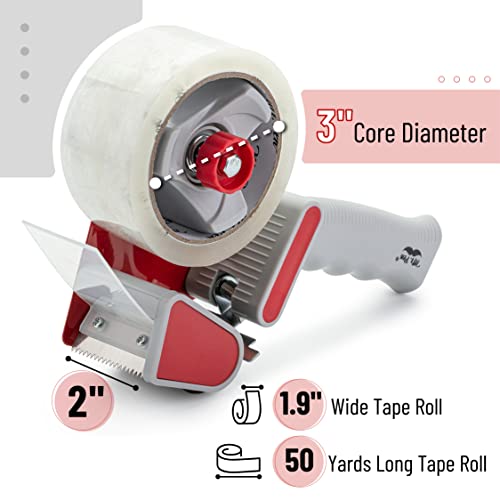 Packing Tape Dispenser Gun 2-Inch, 4 Pack with 4 Rolls Tape, Heavy Duty Packing Tape with Dispenser, Packaging Tape, Tape Gun, Clear Packing Tape, Tape Gun for Packing Boxes, Moving Tape