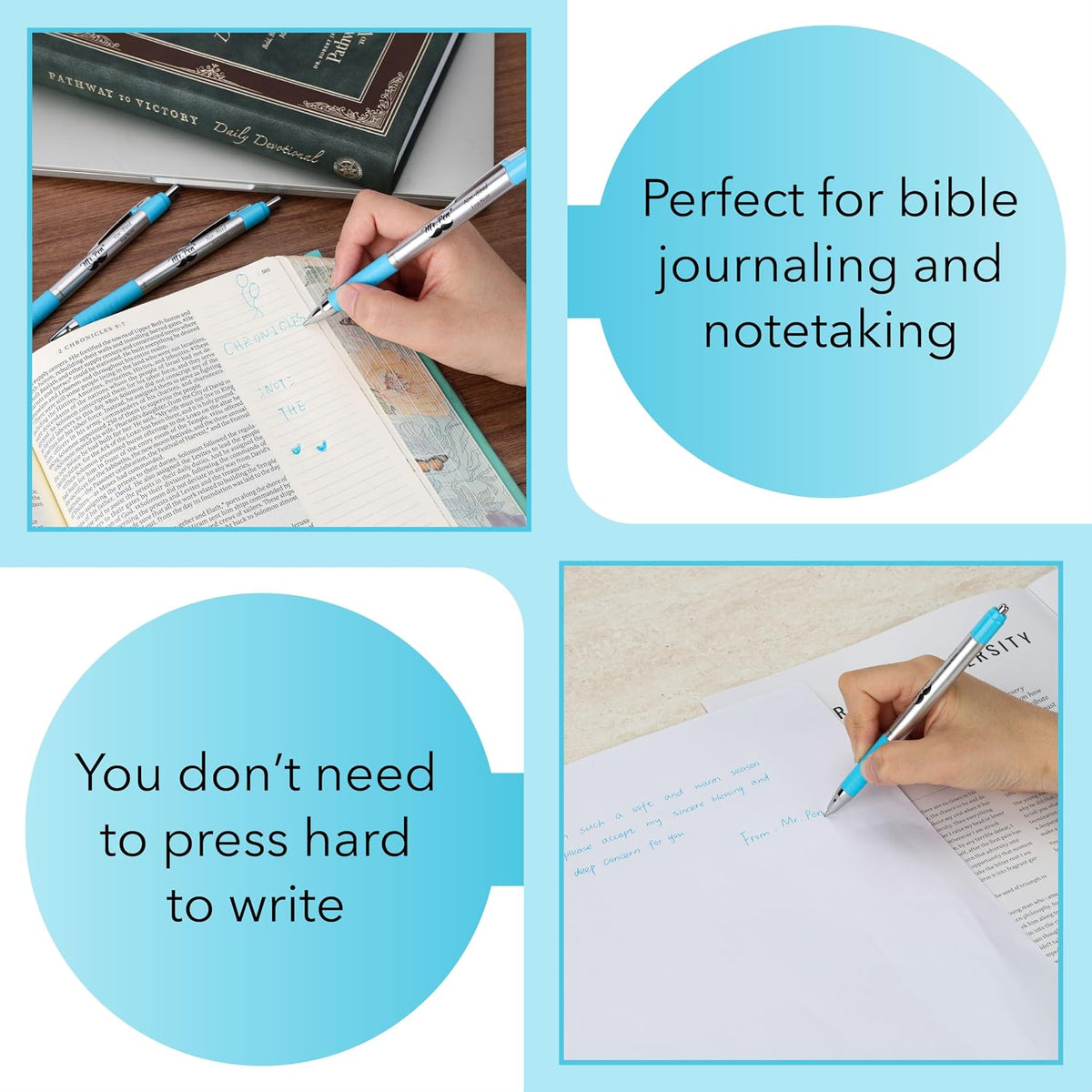 Mr. Pen- Retractable Bible Journaling Pens, 6 Pack, Blue Ink 0.7 mm Fine Tip, Smooth Writing Pen, No Smear, Comfortable Grip, Ideal for Bible Journaling, Note-Taking, Writing & Daily Use