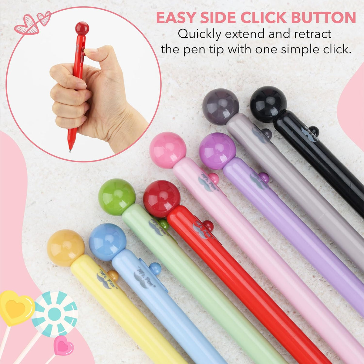 Mr. Pen- Candy Pop Pens, 8 Pack, Black Ink Retractable Gel Pens Fine Point Fast Dry, Smooth Writing, Cute Pens for Drawing, Writing Planner and School Supplies