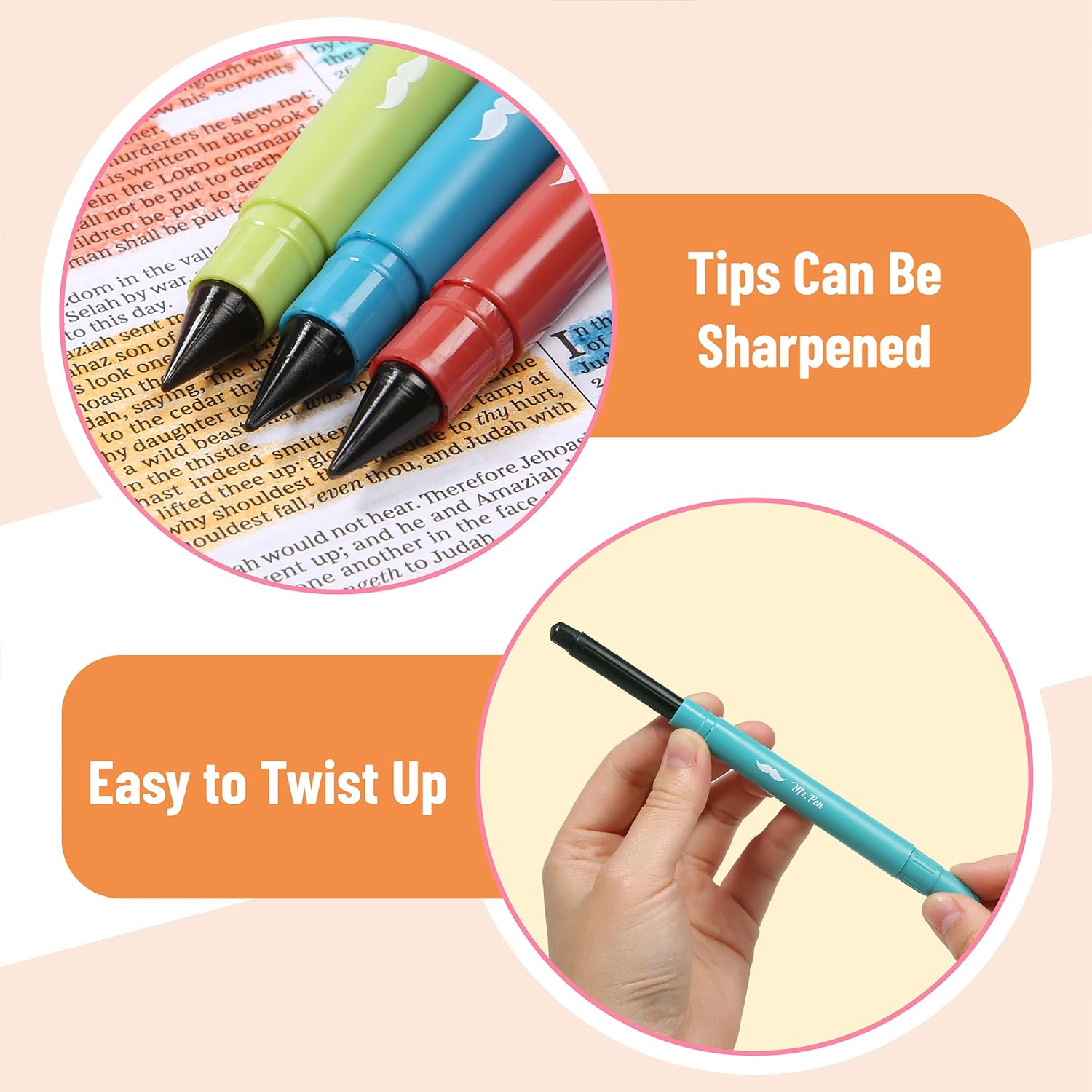 Customizable Bible Gel Highlighters, 16 Pack, Pastel No-Bleed Colors, Twist-Up, Sharpenable Tip