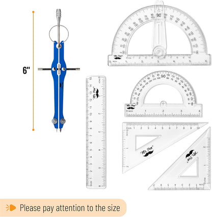 Mr. Pen- Geometry Set, 15 pcs, Navy Blue, 6 Inch Swing Arm Protractor, Divider, Set Squares, Ruler, Compasses and Protractor