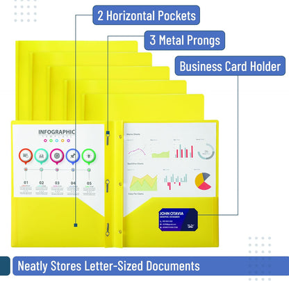 Mr. Pen- Plastic Folders with Pockets and Prongs, 36 Pack, Letter Size, Yellow, Flexible Plastic Folders with Prongs and Card Slot