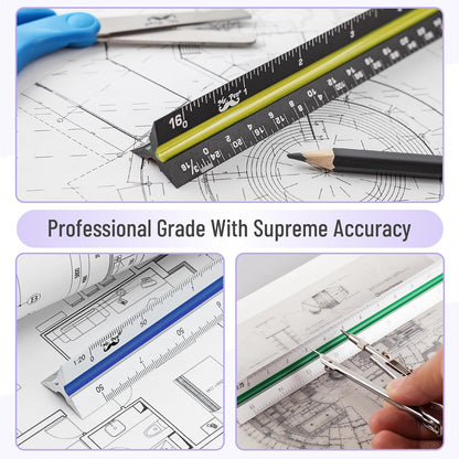 Architectural Scale Ruler, 12 Inch, 2 pcs, Black & White, Scale Ruler Contractor, Scale Ruler for Blueprints, Architect Ruler, Drafting Ruler, Architect Scale, Architectural Ruler