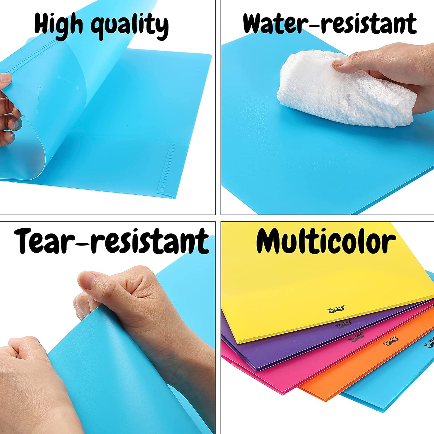 Mr. Pen- Plastic Folders with Pockets, 5 pcs, Assorted Colors, Folders with Pockets