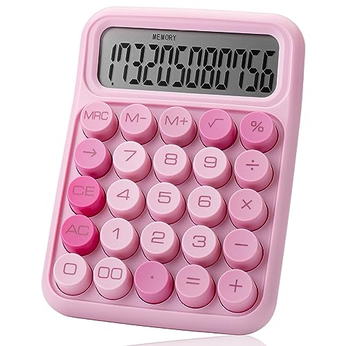 Mechanical Switch Calculator, 12 Digits, Large LCD Display, Pink Calculator Big Buttons, Mechanical Calculator, Calculators Desktop Calculator, Cute Calculator, Aesthetic Calculator Pink