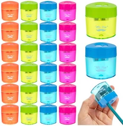 Mr. Pen- Pencil Sharpeners Manual, 24 Pack, Dual Hole, Colorful Pencil Sharpeners Handheld Pencil Sharpener, Colored Pencil Sharpener for Kids