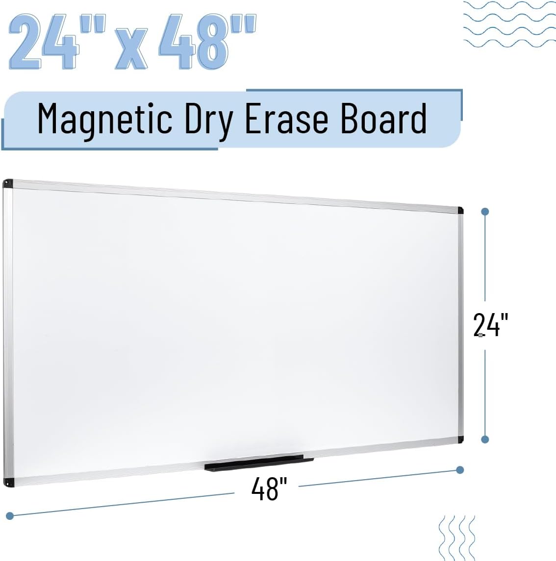 Magnetic Dry Erase Board for Wall, 24" x 48", Tray