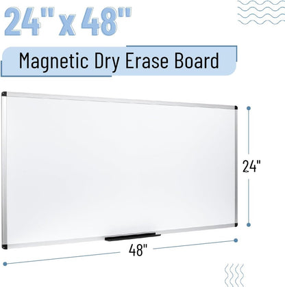 Magnetic Dry Erase Board for Wall, 24" x 48", Tray