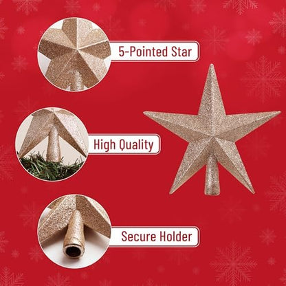 Mr. Pen- Glitter Star Tree Topper, 8-Inch, Champagne Star Christmas Tree Topper Star, Christmas Tree Star Topper