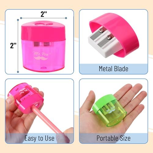 Mr. Pen- Pencil Sharpeners Manual, 24 Pack, Dual Hole, Colorful Pencil Sharpeners Handheld Pencil Sharpener, Colored Pencil Sharpener for Kids