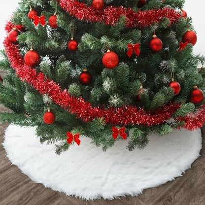 Mr. Pen- Christmas Tree Skirt 36 inches, White Faux Fur Christmas Tree Skirts, White Tree Skirt