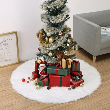 Mr. Pen- Christmas Tree Skirt 36 inches, White Faux Fur Christmas Tree Skirts, White Tree Skirt