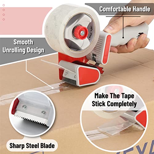 Packing Tape Dispenser Gun 2-Inch, 4 Pack with 4 Rolls Tape, Heavy Duty Packing Tape with Dispenser, Packaging Tape, Tape Gun, Clear Packing Tape, Tape Gun for Packing Boxes, Moving Tape