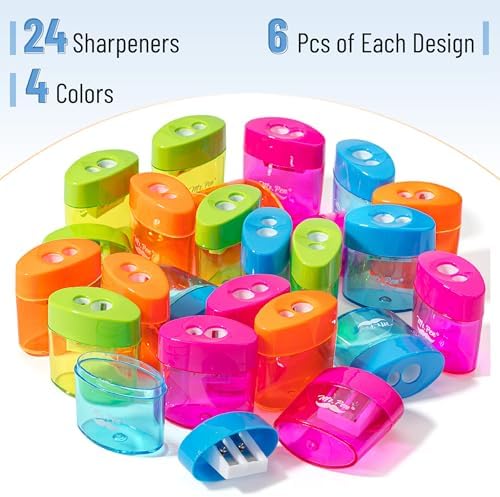 Mr. Pen- Pencil Sharpeners Manual, 24 Pack, Dual Hole, Colorful Pencil Sharpeners Handheld Pencil Sharpener, Colored Pencil Sharpener for Kids