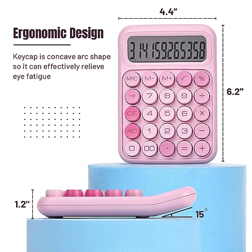 Mechanical Switch Calculator, 12 Digits, Large LCD Display, Pink Calculator Big Buttons, Mechanical Calculator, Calculators Desktop Calculator, Cute Calculator, Aesthetic Calculator Pink