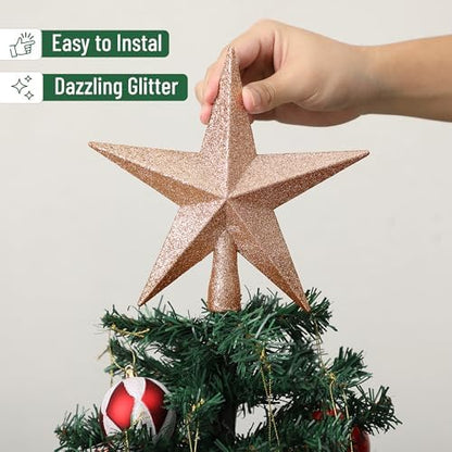 Mr. Pen- Glitter Star Tree Topper, 8-Inch, Champagne Star Christmas Tree Topper Star, Christmas Tree Star Topper