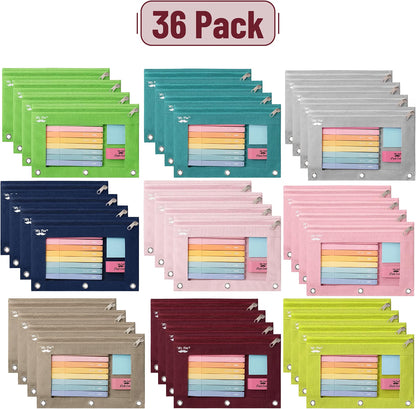 Mr. Pen- Bulk Pencil Pouch for 3 Ring Binder, 36 Pack, Smooth Zipper Clear Window, Large Capacity Pencil Case with 3 Reinforced Grommets for School, Office, Supplies Storage