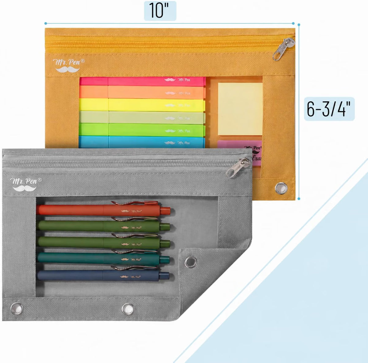 Mr. Pen- Bulk Pencil Pouch for 3 Ring Binder, 36 Pack, Smooth Zipper Clear Window, Large Capacity Pencil Case with 3 Reinforced Grommets for School, Office, Supplies Storage