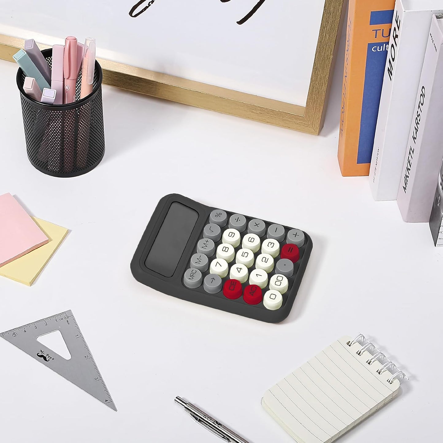 Mechanical Switch Calculator, 12-Digit, Large LCD, Grey, Round Keys